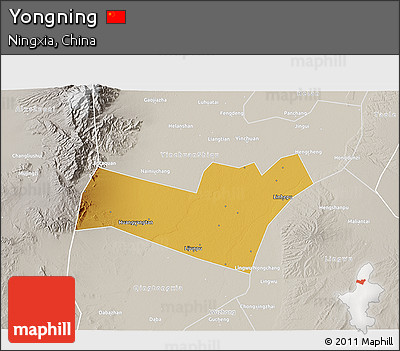 Physical 3D Map of Yongning, lighten, semi-desaturated
