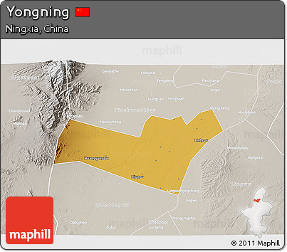 Physical 3D Map of Yongning, lighten, semi-desaturated