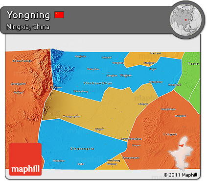 Physical 3D Map of Yongning, political outside