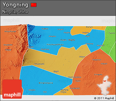 Physical 3D Map of Yongning, political outside