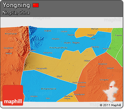 Physical 3D Map of Yongning, political outside