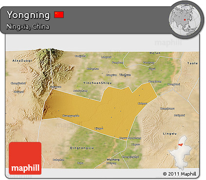 Physical 3D Map of Yongning, satellite outside
