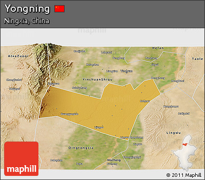Physical 3D Map of Yongning, satellite outside