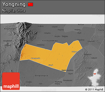 Political 3D Map of Yongning, darken, desaturated