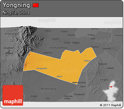 Political 3D Map of Yongning, darken, desaturated