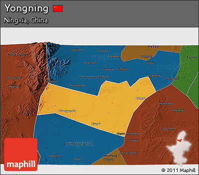 Political 3D Map of Yongning, darken