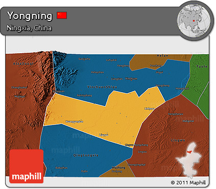Political 3D Map of Yongning, darken