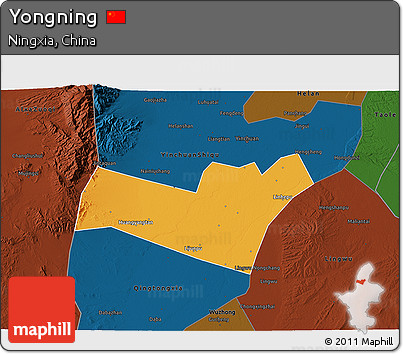 Political 3D Map of Yongning, darken