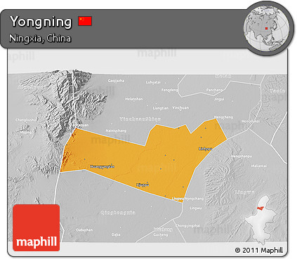 Political 3D Map of Yongning, lighten, desaturated