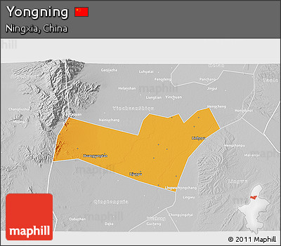 Political 3D Map of Yongning, lighten, desaturated