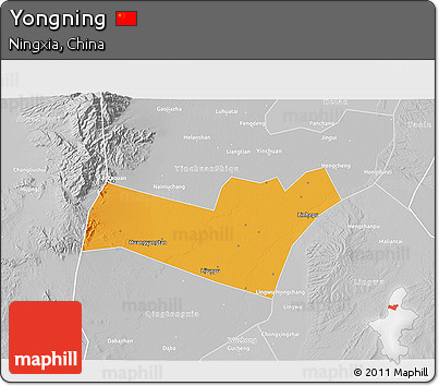 Political 3D Map of Yongning, lighten, desaturated