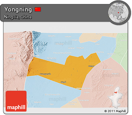 Political 3D Map of Yongning, lighten