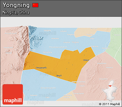 Political 3D Map of Yongning, lighten