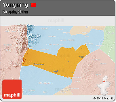 Political 3D Map of Yongning, lighten