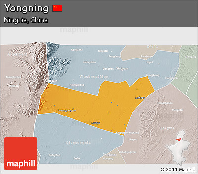 Political 3D Map of Yongning, lighten, semi-desaturated