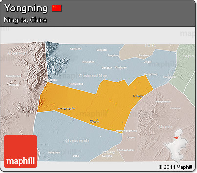 Political 3D Map of Yongning, lighten, semi-desaturated