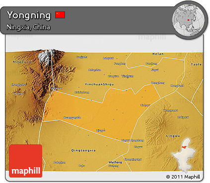 Political 3D Map of Yongning, physical outside