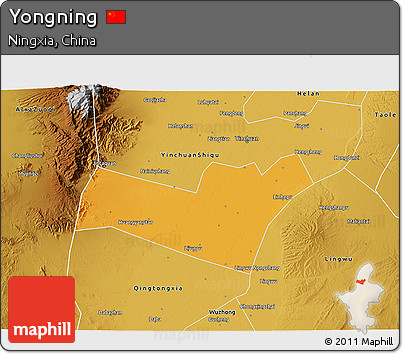 Political 3D Map of Yongning, physical outside