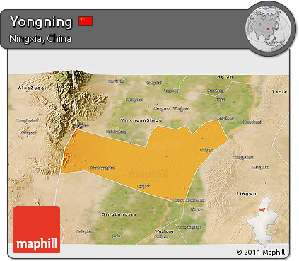 Political 3D Map of Yongning, satellite outside