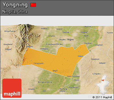 Political 3D Map of Yongning, satellite outside