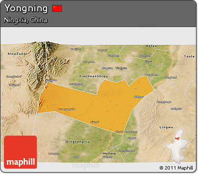 Political 3D Map of Yongning, satellite outside
