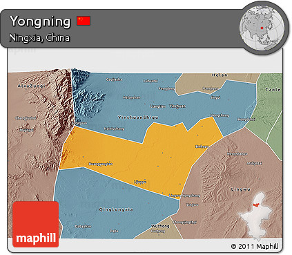Political 3D Map of Yongning, semi-desaturated