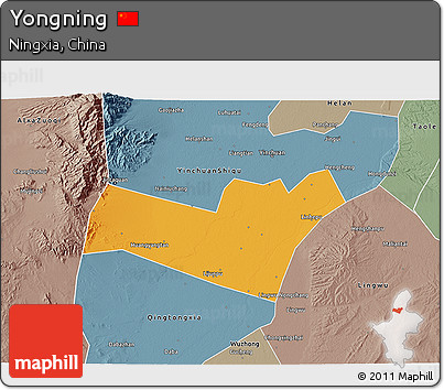 Political 3D Map of Yongning, semi-desaturated