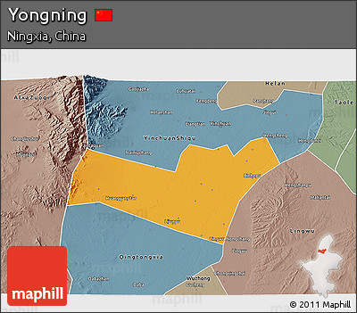 Political 3D Map of Yongning, semi-desaturated