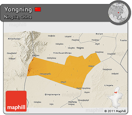 Political 3D Map of Yongning, shaded relief outside