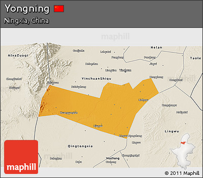 Political 3D Map of Yongning, shaded relief outside