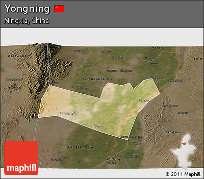 Satellite 3D Map of Yongning, darken