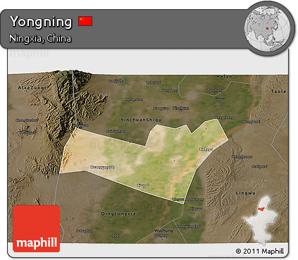Satellite 3D Map of Yongning, darken