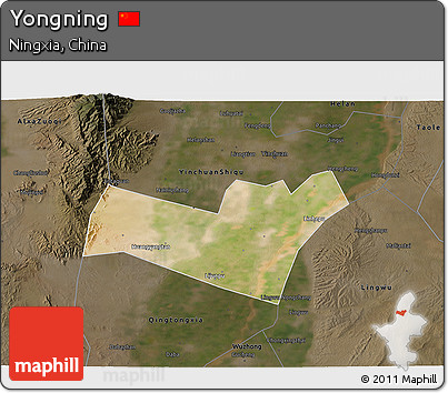 Satellite 3D Map of Yongning, darken