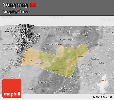 Satellite 3D Map of Yongning, desaturated