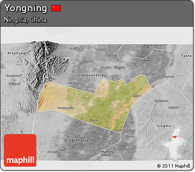 Satellite 3D Map of Yongning, desaturated