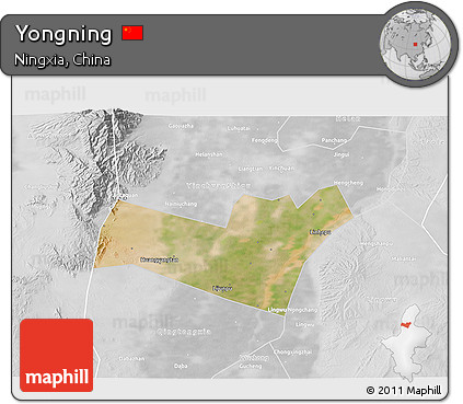 Satellite 3D Map of Yongning, lighten, desaturated