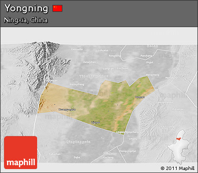 Satellite 3D Map of Yongning, lighten, desaturated