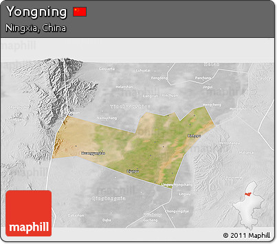 Satellite 3D Map of Yongning, lighten, desaturated