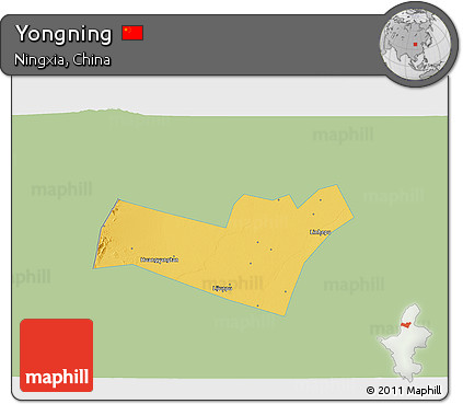 Savanna Style 3D Map of Yongning, single color outside