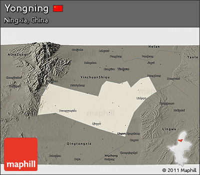 Shaded Relief 3D Map of Yongning, darken