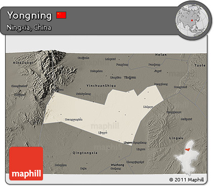 Shaded Relief 3D Map of Yongning, darken