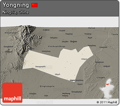 Shaded Relief 3D Map of Yongning, darken