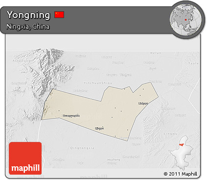 Shaded Relief 3D Map of Yongning, lighten, desaturated