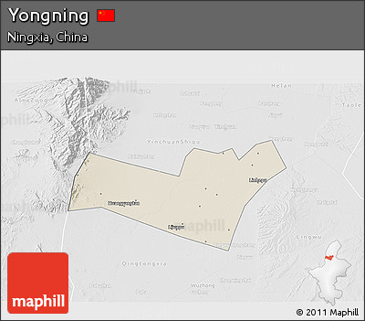 Shaded Relief 3D Map of Yongning, lighten, desaturated