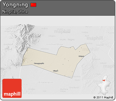 Shaded Relief 3D Map of Yongning, lighten, desaturated