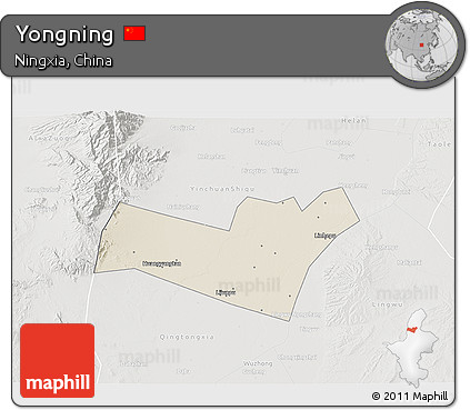 Shaded Relief 3D Map of Yongning, lighten, semi-desaturated