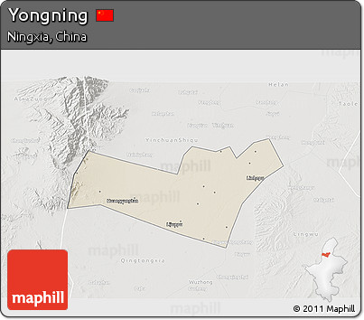Shaded Relief 3D Map of Yongning, lighten, semi-desaturated