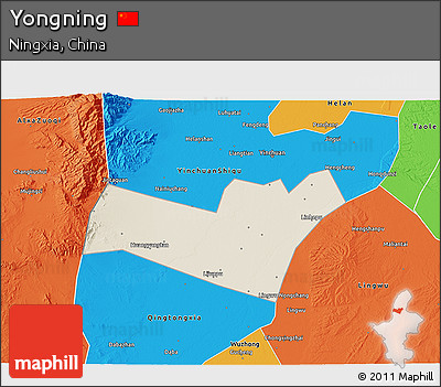 Shaded Relief 3D Map of Yongning, political outside