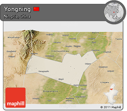 Shaded Relief 3D Map of Yongning, satellite outside
