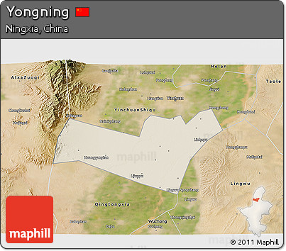 Shaded Relief 3D Map of Yongning, satellite outside